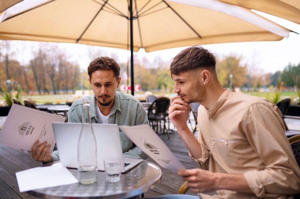 friends of mid-shot with menus